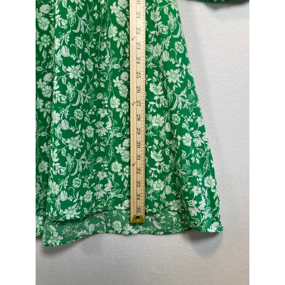 Cottagecore Dokotoo Women Large Green White Floral Puff Sleeve V-Neck Mini Dress - Picture 6 of 14